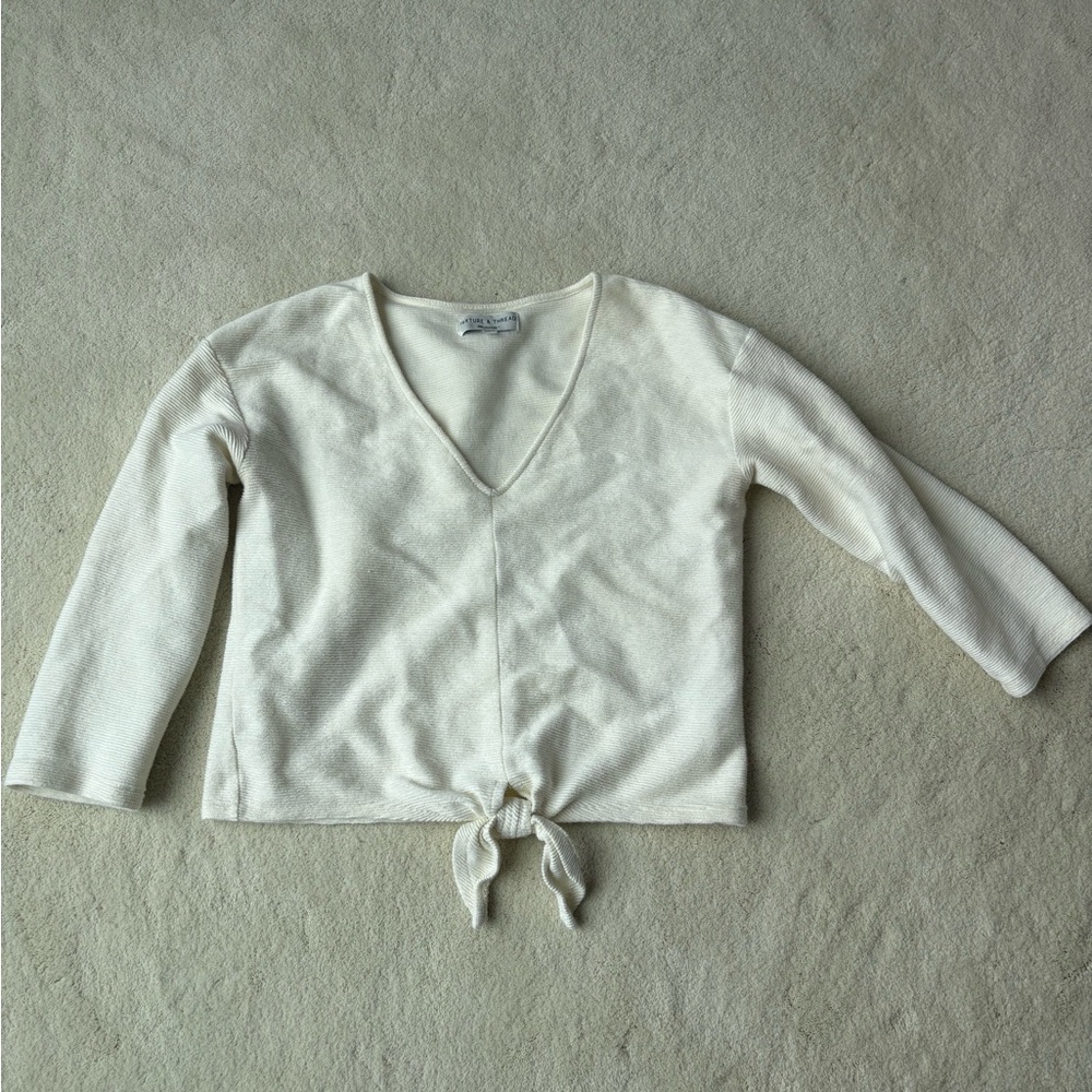 MADEWELL Cream V-Neck Tie-Front Sweater